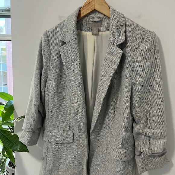 H&M Gray Herringbone Blazer Jacket Size 10 - Picture 2 of 5
